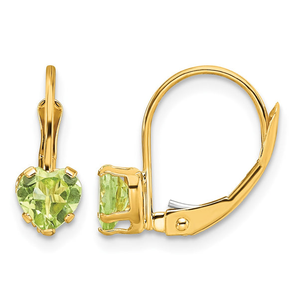 14k 5mm Heart Peridot Leverback Earrings - Birthstone Company