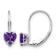 14k White Gold 5mm Heart Amethyst Leverback Earrings - Birthstone Company