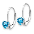 14k White Gold 5mm Heart Blue Topaz Leverback Earrings - Birthstone Company
