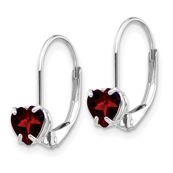 14k White Gold 5mm Heart Garnet Leverback Earrings - Birthstone Company