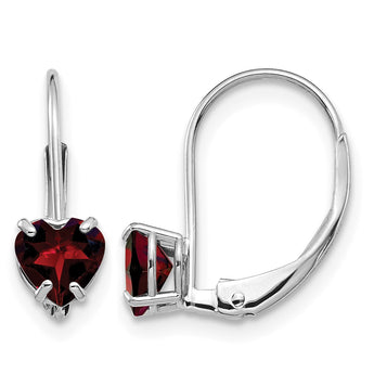 14k White Gold 5mm Heart Garnet Leverback Earrings - Birthstone Company