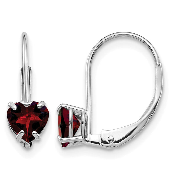 14k White Gold 5mm Heart Garnet Leverback Earrings - Birthstone Company