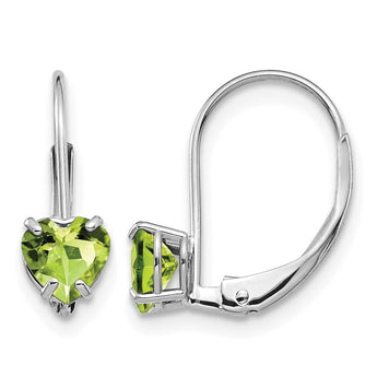 14k White Gold 5mm Heart Peridot Leverback Earrings - Birthstone Company
