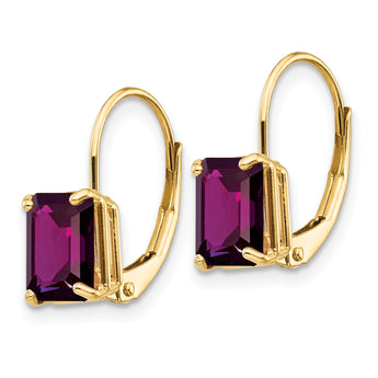 14k 7x5mm Emerald Cut Amethyst Leverback Earrings - Birthstone Company