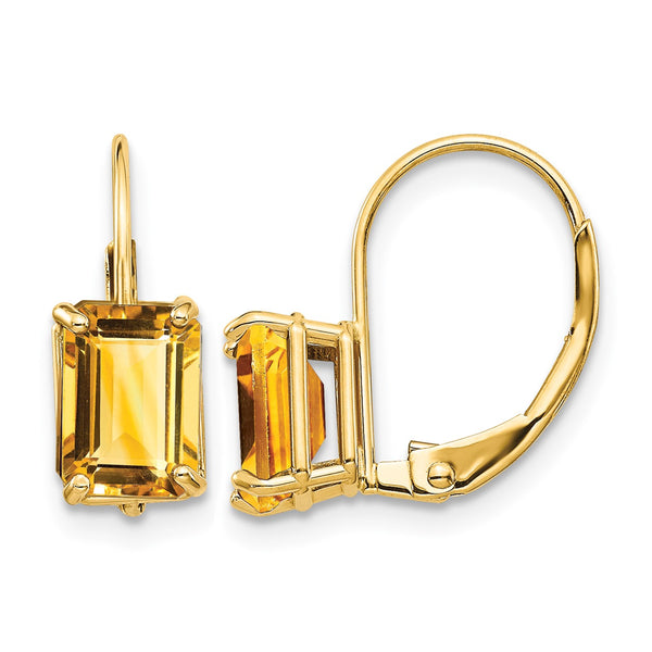 Emerald-Cut Citrine Leverback Earrings in 14K Yellow Gold - Birthstone Company