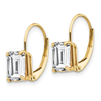 14k 7x5mm Emerald Cut Cubic Zirconia Leverback Earrings - Birthstone Company