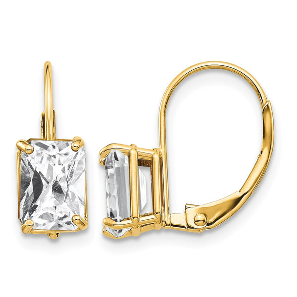14k 7x5mm Emerald Cut Cubic Zirconia Leverback Earrings - Birthstone Company