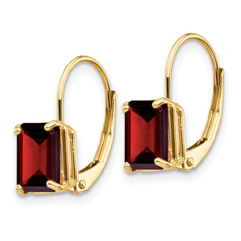 14k 7x5mm Emerald Cut Garnet Leverback Earrings - Birthstone Company
