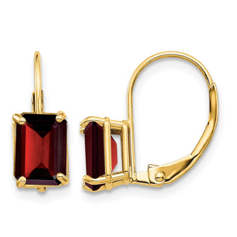 14k 7x5mm Emerald Cut Garnet Leverback Earrings - Birthstone Company