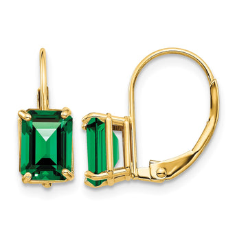 14k 7x5mm Emerald Cut Mount St. Helens Leverback Earrings - Birthstone Company