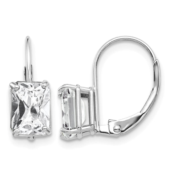 14k White Gold 7x5mm Emerald Cut Cubic Zirconia Earrings - Birthstone Company