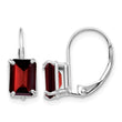 14k White Gold Emerald Cut Garnet Leverback Earrings - Birthstone Company