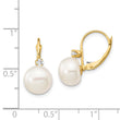 14K 10-11mm White Button FWC Pearl .10ct Diamond Leverback Earrings