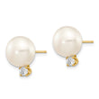 14k 10-11mm White Button FW Cultured Pearl .2ct Diamond Post Earrings - Birthstone Company