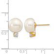 14k 10-11mm White Button FW Cultured Pearl .2ct Diamond Post Earrings - Birthstone Company