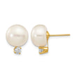 14k 10-11mm White Button FW Cultured Pearl .2ct Diamond Post Earrings - Birthstone Company