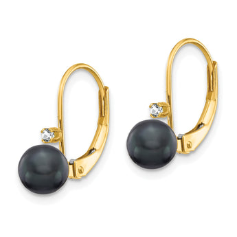 14k 5-6mm Black FW Cultured Pearl AA Diamond Leverback Earrings - Birthstone Company