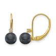 14k 5-6mm Black FW Cultured Pearl AA Diamond Leverback Earrings - Birthstone Company