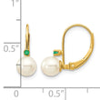 14k 5-5.5mm White Round FW Cultured Pearl Emerald Leverback Earrings - Birthstone Company