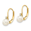 14k 5-6mm White Round FW Cultured Pearl AA Diamond Leverback Earrings - Birthstone Company