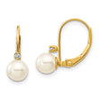 14k 5-6mm White Round FW Cultured Pearl AA Diamond Leverback Earrings