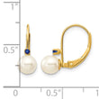 14k 5-5.5mm White Round FW Cultured Pearl Sapphire Leverback Earrings - Birthstone Company