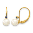 14k 5-5.5mm White Round FW Cultured Pearl Sapphire Leverback Earrings - Birthstone Company
