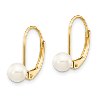 14k 5-6mm White Round Freshwater Cultured Pearl Leverback Earrings - Birthstone Company
