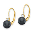 14k 6-7mm Black FW Cultured Pearl AA Diamond Leverback Earrings - Birthstone Company
