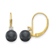 14k 6-7mm Black FW Cultured Pearl AA Diamond Leverback Earrings - Birthstone Company