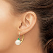 14k 6-6.5mm White Round FW Cultured Pearl Emerald Leverback Earrings - Birthstone Company