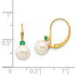 14k 6-6.5mm White Round FW Cultured Pearl Emerald Leverback Earrings