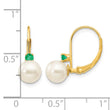 14k 6-6.5mm White Round FW Cultured Pearl Emerald Leverback Earrings - Birthstone Company