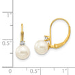 14k 6-7mm White Round FW Cultured Pearl AA Diamond Leverback Earrings