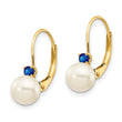 14k 6-6.5mm White Round FW Cultured Pearl Sapphire Leverback Earrings - Birthstone Company