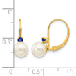 14k 6-6.5mm White Round FW Cultured Pearl Sapphire Leverback Earrings - Birthstone Company