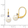 14k 6-6.5mm White Round FW Cultured Pearl Tanzanite Leverback Earrings