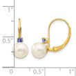 14k 6-6.5mm White Round FW Cultured Pearl Tanzanite Leverback Earrings - Birthstone Company