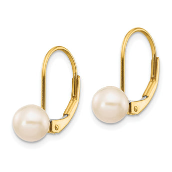 14K Gold 6-7mm White Freshwater Cultured Pearl Leverback Earrings - Birthstone Company
