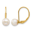 14K Gold 6-7mm White Freshwater Cultured Pearl Leverback Earrings - Birthstone Company