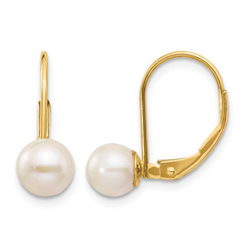 14K Gold 6-7mm White Freshwater Cultured Pearl Leverback Earrings - Birthstone Company