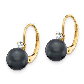 14k 7-8mm Black FW Cultured Pearl AA Diamond Leverback Earrings - Birthstone Company