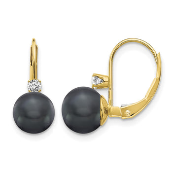 14k 7-8mm Black FW Cultured Pearl AA Diamond Leverback Earrings - Birthstone Company