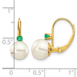 14k 7-7.5mm White Round FW Cultured Pearl Emerald Leverback Earrings - Birthstone Company