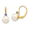 14k 7-7.5mm White Round FW Cultured Pearl Tanzanite Leverback Earrings