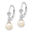 14k White Gold 6-7mm White Round Freshwater Cultured Pearl Dangle Leverback Earrings - Birthstone Company