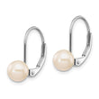 14k White Gold 6-7mm Round Freshwater Cultured Pearl Leverback Earrings - Birthstone Company