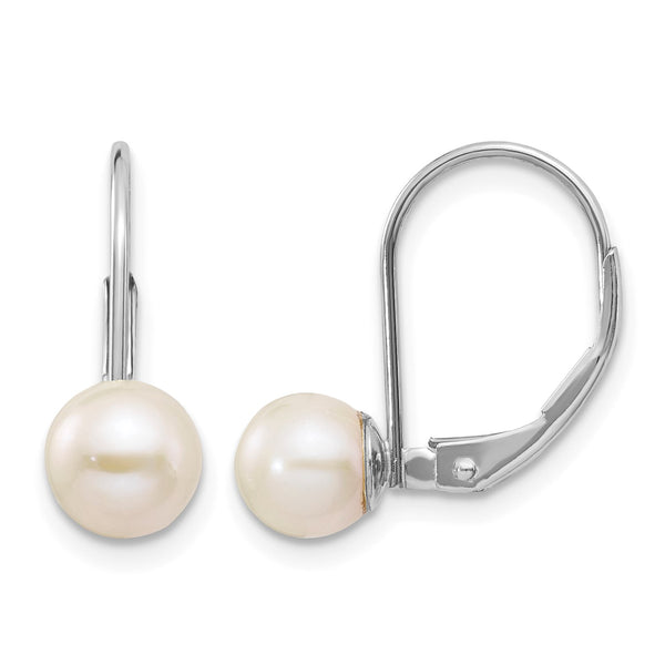 14k White Gold 6-7mm Round Freshwater Cultured Pearl Leverback Earrings - Birthstone Company