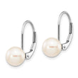 14k White Gold 7-8mm Round Freshwater Cultured Pearl Leverback Earrings - Birthstone Company