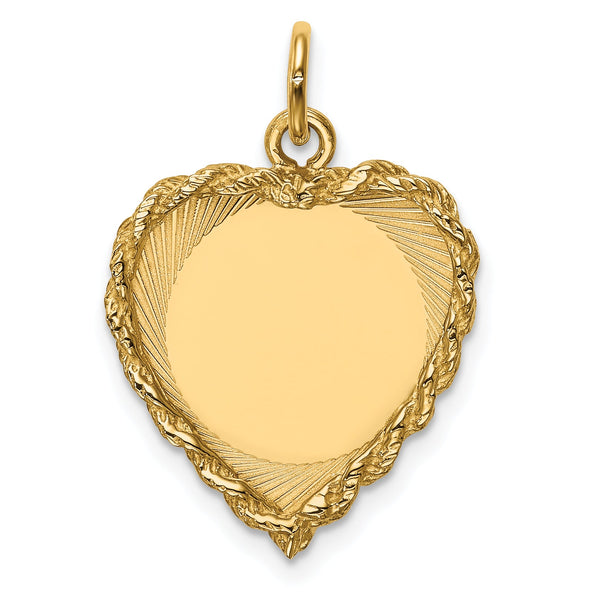 14k Polished .013 Gauge Engravable Heart with Rope Disc Charm